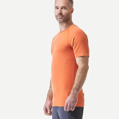 camiseta de montana y trekking manga corta merina hombre forclaz mt900 seamless